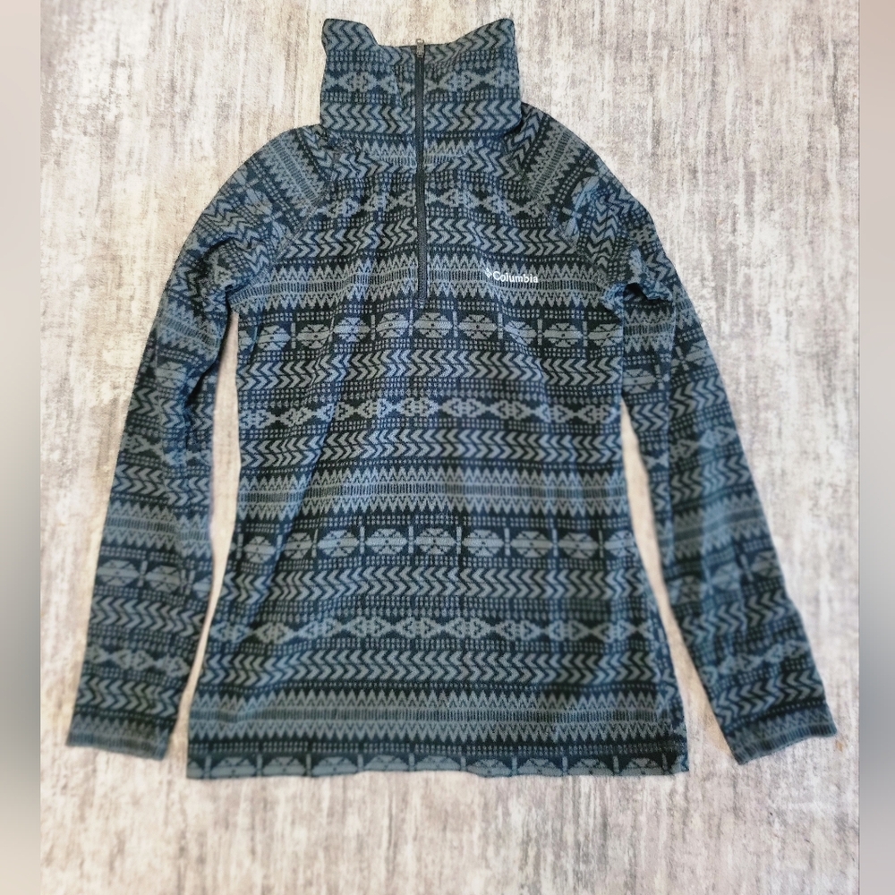 Columbia Geometric Grey and Black Pullover Fleece Xs Euc Granola Girl Outdoor